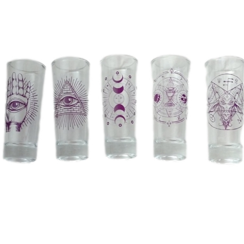 Halloween Clear Glass + Purple Graphics 5 piece Shot Glass Set
